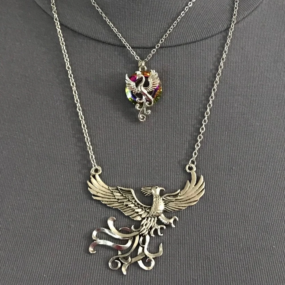 Rising Phoenix Jean Grey Silver Handmade 2-Layer Mythology Necklace Marvel Comic - Picture 8 of 15